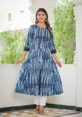 Women'S Tie & Dye Printed Anarkali Kurti (Blue) 1