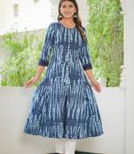 Women'S  Tie & Dye Printed Anarkali Kurti (Blue)