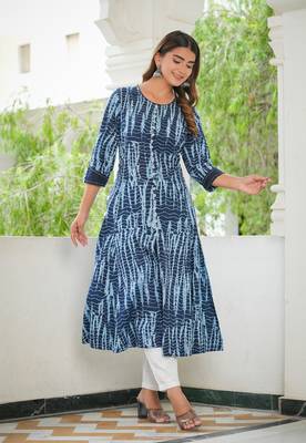 Women'S Tie & Dye Printed Anarkali Kurti (Blue) 2