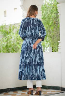 Women'S Tie & Dye Printed Anarkali Kurti (Blue) 3