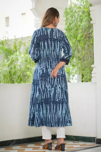 Women'S Tie & Dye Printed Anarkali Kurti (Blue)