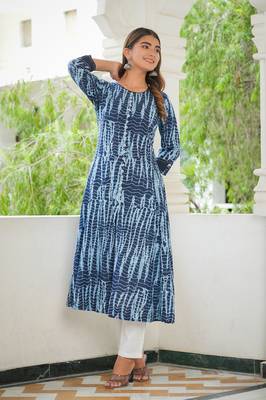 Women'S Tie & Dye Printed Anarkali Kurti (Blue) 4
