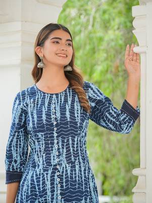 Women'S Tie & Dye Printed Anarkali Kurti (Blue) 5