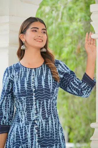 Women'S Tie & Dye Printed Anarkali Kurti (Blue)