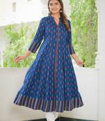 Women'S Rayon Ikat Printed Anarkali Kurta (Blue)
