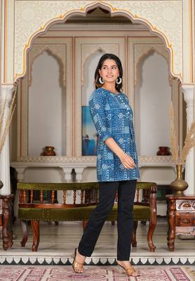 Women'S Geomatric Printed Short Kurti (Blue) 2