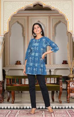Women'S Geomatric Printed Short Kurti (Blue) 4