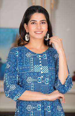 Women'S Geomatric Printed Short Kurti (Blue) 5