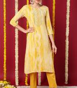 Women yellow printed rayon ethnic kurti