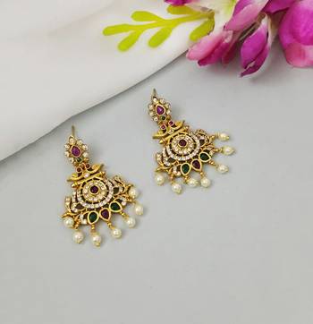 Gorgeous gold toned kempu cz chandbali earrings for women ruby emerald pearls 1