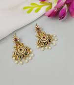 Gorgeous gold toned kempu cz chandbali earrings for women ruby emerald pearls