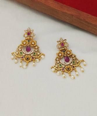 Shinning  ad ruby emerald embedded chandbali with pearls 1