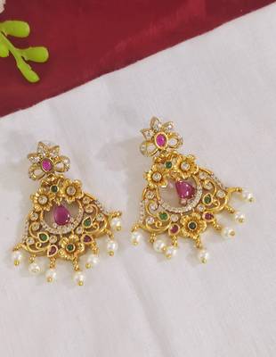 Shinning  ad ruby emerald embedded chandbali with pearls 2
