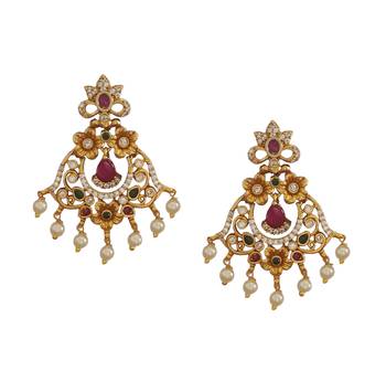 Shinning  ad ruby emerald embedded chandbali with pearls 3