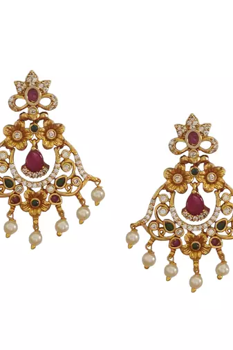Shinning  ad ruby emerald embedded chandbali with pearls