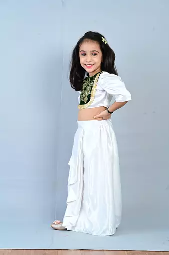 Aglare girls satin/velvet ,beautiful, dhoti set for girls suit, white green