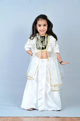 Aglare girls satin/velvet ,beautiful, dhoti set for girls suit, white green
