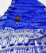Koram Blue Bandhej kanjivaram silk blendBandhej With Kanjivaram Border With Zari Weaving Saree With Blouse For Women