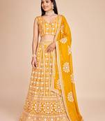 Yellow Georgette Thread & Sequins Embroidery Semi Stitched Lehenga Choli