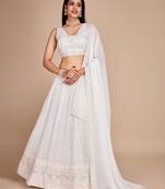 White Georgette Thread & Sequins Embroidery Semi Stitched Lehenga Choli