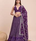 Purple Georgette Thread & Sequins Embroidery Semi Stitched Lehenga Choli
