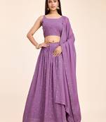 Lavender Georgette Thread & Sequins Embroidery Semi Stitched Lehenga Choli