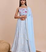 Sky Blue Georgette Thread & Sequins Embroidery Semi Stitched Lehenga Choli