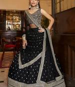 Black Georgette Thread & Sequins Embroidery Semi Stitched Lehenga Choli