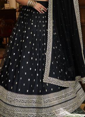 Black Georgette Thread & Sequins Embroidery Semi Stitched Lehenga Choli 2