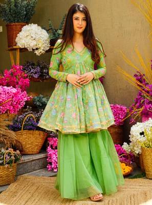 Fusionic green sequins work anarkali-salwar-kameez with dupatta 1
