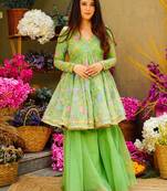 Fusionic green sequins work anarkali-salwar-kameez with dupatta