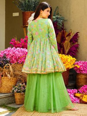 Fusionic green sequins work anarkali-salwar-kameez with dupatta 2