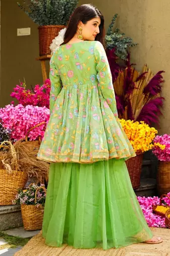 Fusionic green sequins work anarkali-salwar-kameez with dupatta