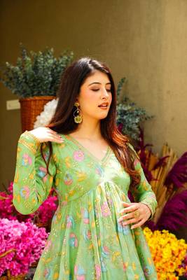 Fusionic green sequins work anarkali-salwar-kameez with dupatta 3