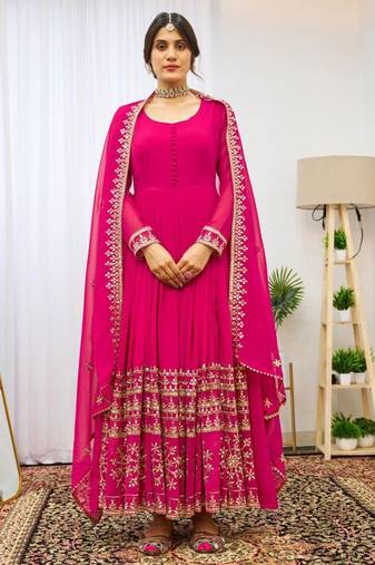 Fusionic pink anarkali suits ethnic-suits with dupatta