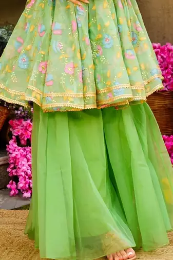 Fusionic green sequins work anarkali-salwar-kameez with dupatta