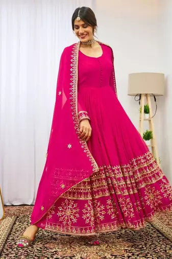 Fusionic pink anarkali suits ethnic-suits with dupatta