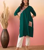 Green orange foil patch pocket v neck kurta