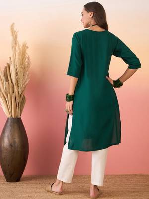 Green orange foil patch pocket v neck kurta 3