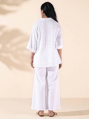 white cotton dobby v-neck co-ord set 3