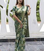 Koram Green Bandhej Silk With Krigi Bandhej And Zari Weaving Saree With Blouse For Women