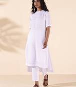 Truebrowns white cotton dobby kurta pant set
