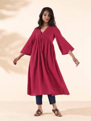 carrot cotton dobby flared kurta pant set 1