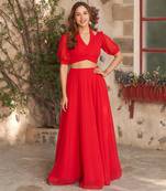 Fusionic red plain georgette lehenga-choli with blouse