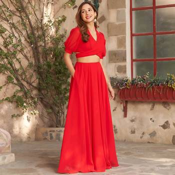 Fusionic red plain georgette lehenga-choli with blouse 4