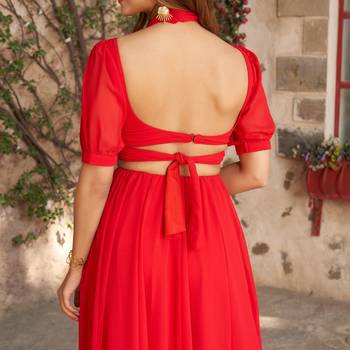 Fusionic red plain georgette lehenga-choli with blouse 5