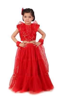 Red frilly lehenga 1