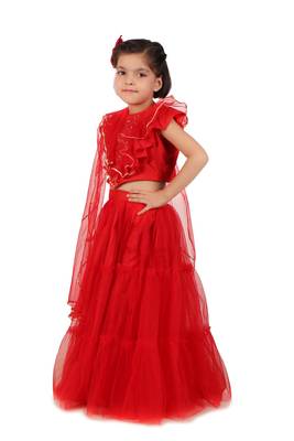 Red frilly lehenga 2