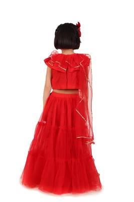 Red frilly lehenga 3