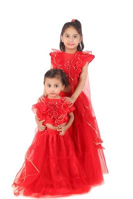 Red frilly lehenga 4